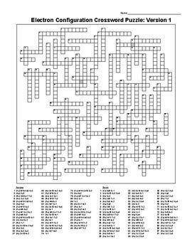 Electron Configuration Crossword Puzzle w/ Configuration as .
